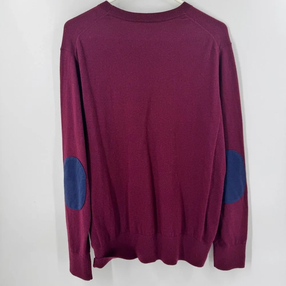 Banana Republic Mens Burgundy Cashmere Blend Crewneck Sweater Elbow Patches L‎